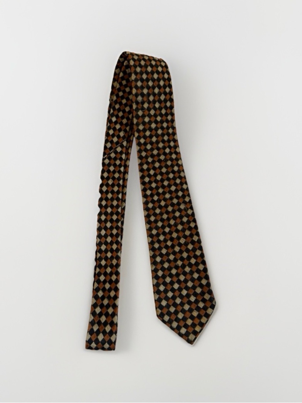 Vintage Beau Brummell Check Grid Pattern Wool Blend Pointed Necktie Tie MCM 60s